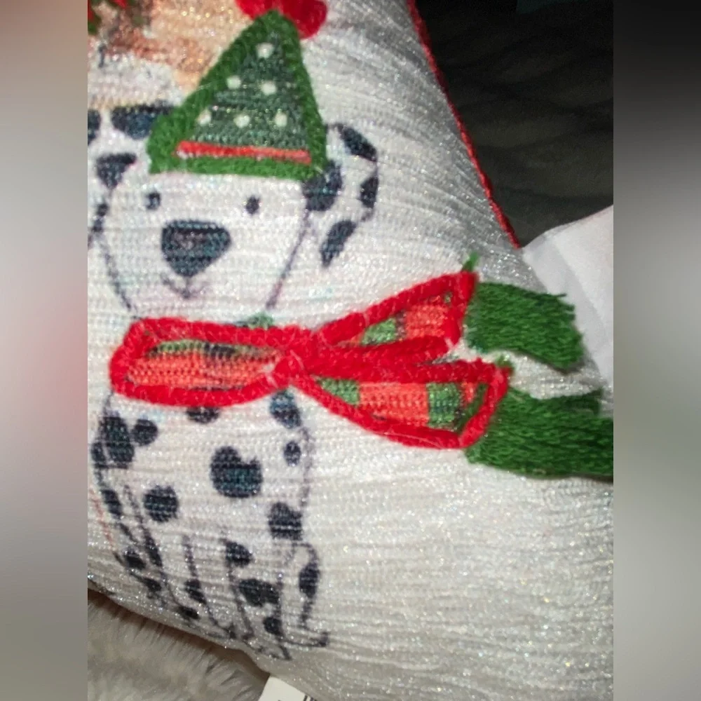 Martha Stewart Holiday Christmas Dogs Print Throw Pillow Triangle Dopamine